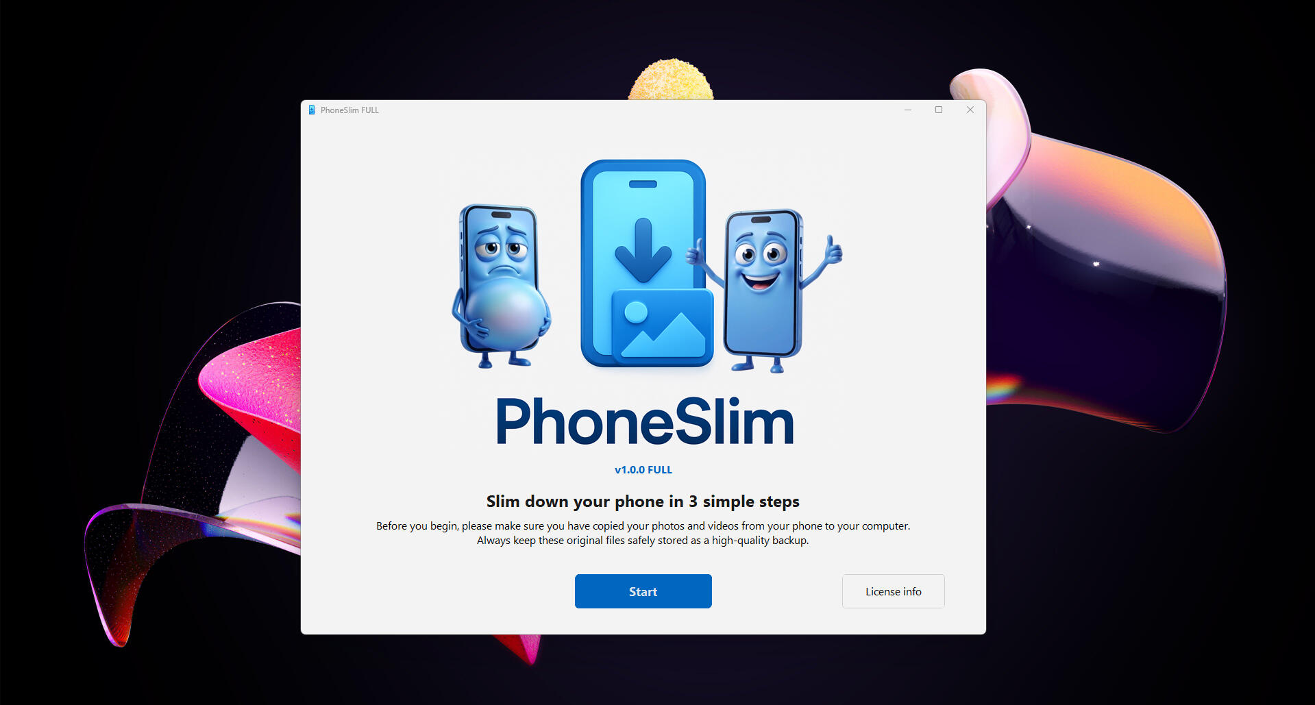PhoneSlim Welcome Screen
