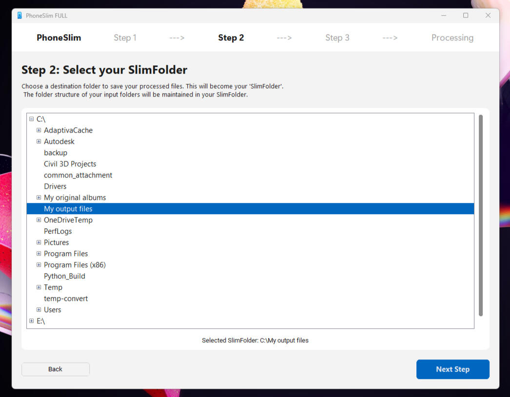 PhoneSlim Step 2: Select SlimFolder